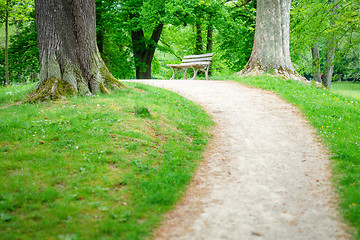 Image showing lonely bench in the green