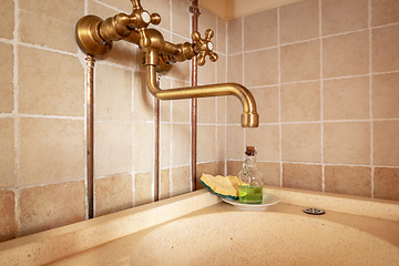 Image showing vintage dishwashing sink in a kitchen in Italy