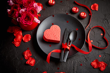 Image showing Valentines day, table setting and romantic dinner concept.