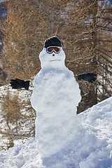 Image showing Portrait of a snowman in the mountains