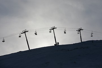 Image showing Ski lift cloudy sky silhouette