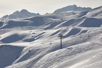 Image showing Skiing slopes, snowy Alpine landscape