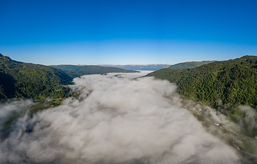 Image showing Aerial Beautiful Nature Norway over the clouds.