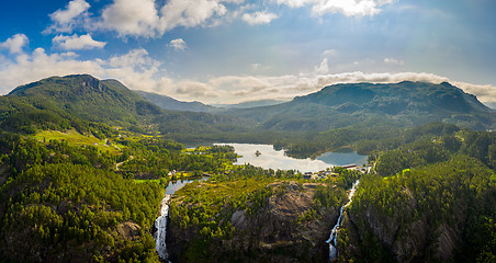Image showing Beautiful Nature Norway. Latefossen Waterfall Odda Norway.