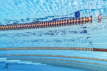 Image showing Olympic Swimming pool under water background.