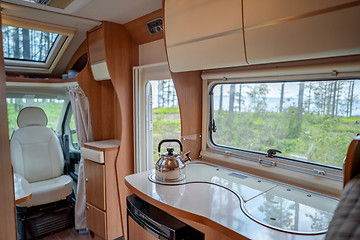 Image showing View from the window of the motorhome RV Caravan car travel Vaca