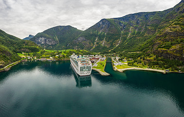 Image showing Aurlandsfjord Town Of Flam at dawn.