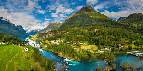 Image showing Panorama lovatnet lake Beautiful Nature Norway.