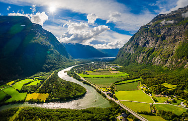 Image showing Village of Sunndalsora lies at the mouth of the river Driva at t