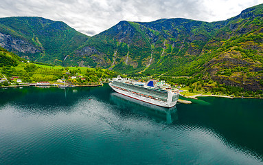 Image showing Aurlandsfjord Town Of Flam at dawn.