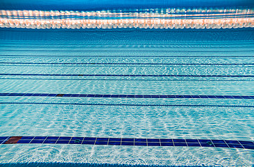 Image showing Olympic Swimming pool under water background.