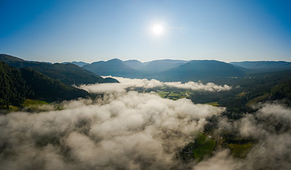 Image showing Aerial Beautiful Nature Norway over the clouds.