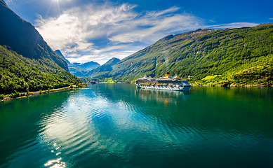 Image showing Geiranger fjord, Beautiful Nature Norway.