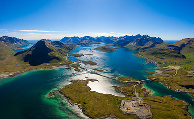 Image showing Fredvang Bridges Panorama Lofoten islands