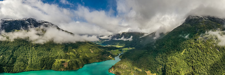 Image showing Panorama lovatnet lake Beautiful Nature Norway.