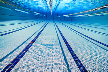 Image showing Olympic Swimming pool under water background.