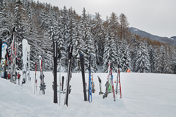 Image showing Skis on top of the slopes