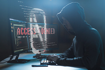 Image showing hacker with access denied messages on computer