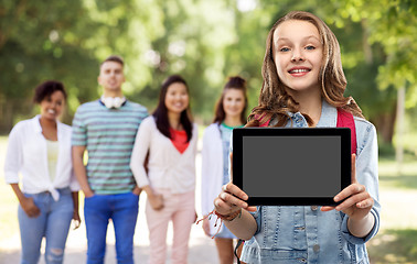 Image showing student girl with school bag and tablet computer