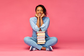 Image showing happy african american student woman with books