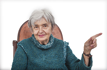 Image showing Old Woman Pointing her Finger to Something