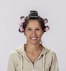 Image showing Portrait of a Woman with Curlers