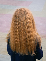 Image showing Little girl with long flowing wavy blond hair