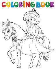 Image showing Coloring book winter princess on horse