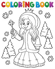 Image showing Coloring book princess in winter clothes