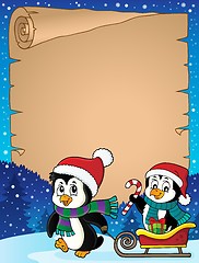 Image showing Christmas penguin and sledge parchment 2