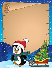 Image showing Christmas penguin and sledge parchment 1