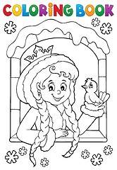 Image showing Coloring book princess in winter window