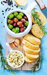 Image showing olives and bread