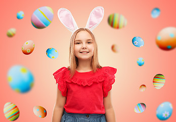 Image showing happy girl wearing easter bunny ears headband