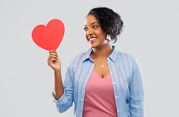 Image showing happy african american woman with red heart