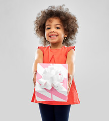 Image showing happy little african american girl with gift box