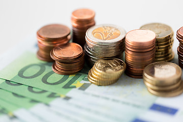 Image showing close up of euro coins and paper money banknotes