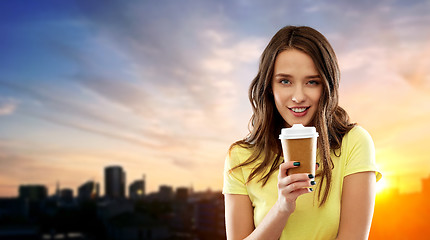 Image showing young woman or teenage girl drinking coffee