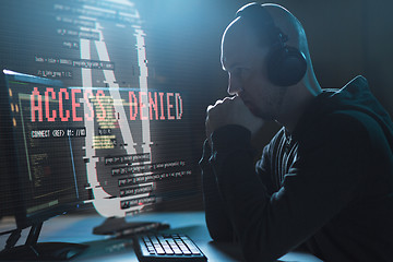 Image showing hacker with access denied messages on computer