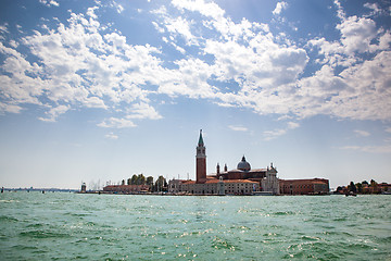 Image showing Panoramic view from water to San Giorgio Maggiore, Venice Italy.