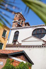 Image showing View of old facade of historical catholic church in Italy.