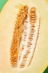 Image showing Close up of half of ripe fresh organic melon.