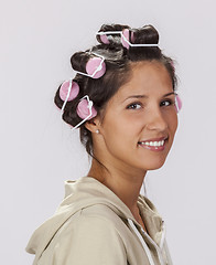 Image showing Portrait of a Woman with Curlers