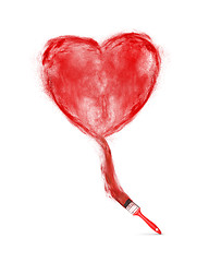 Image showing Red powder heart painted brush.