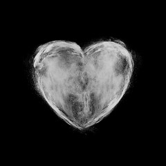 Image showing White flour powder splash in the shape of heart.