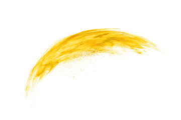 Image showing Yellow paint powder explosion on a white background.