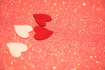 Image showing Hearts over pink abstract background with bokeh