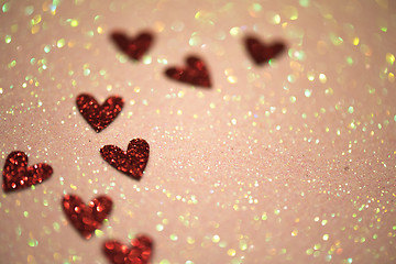 Image showing Hearts over abstract background with bokeh