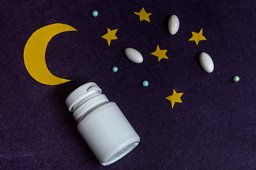 Image showing Sky with moon and stars and sleeping pills