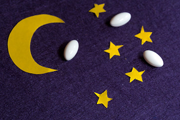 Image showing Sky with moon and stars and sleeping pills